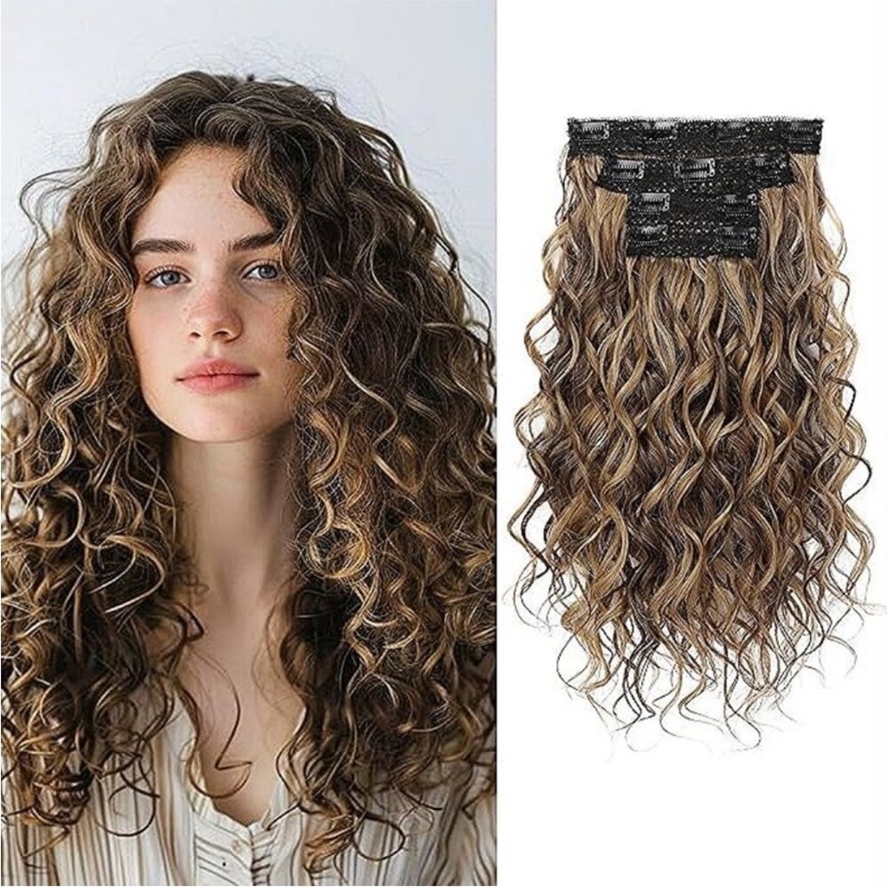 Curly Hair Extensions, 4PCS 16 inch Clip in Hair Extensions Lace Weft Short Curl
